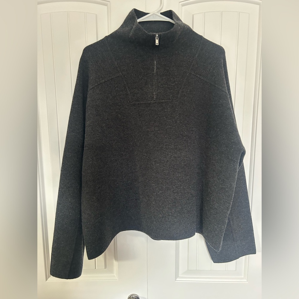 COS Dark Gray Boiled Wool 1/2 Zip Unisex Sweater Medium